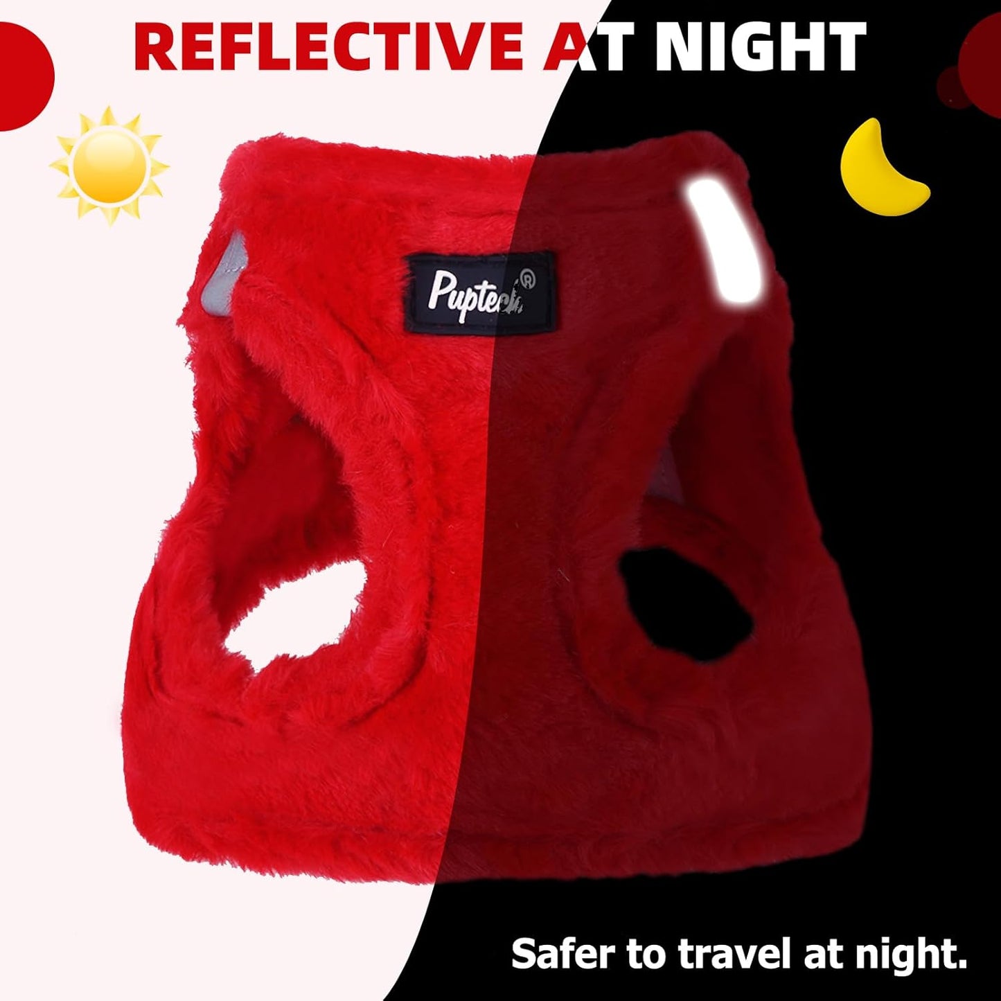 PUPTECK Adjustable Dog Harness Collar and Leash Set Step in No Pull Pet Harness for Small Medium Dogs Puppy and Cats Outdoor Walking Running, Soft Mesh Padded Reflective Vest Harnesses, Red M