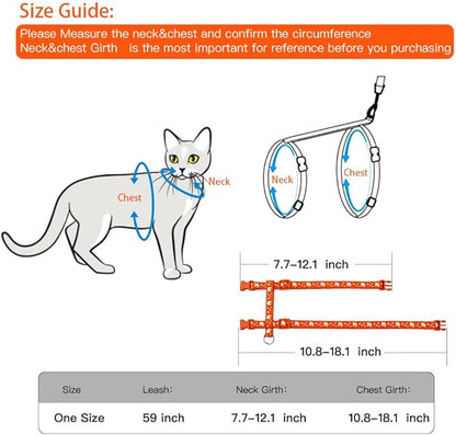Cat Harness and Leash Set Gold Moons Soft Nylon Escape Proof Adjustable for Kittens Small Animals Glow in The Dark(Orange)