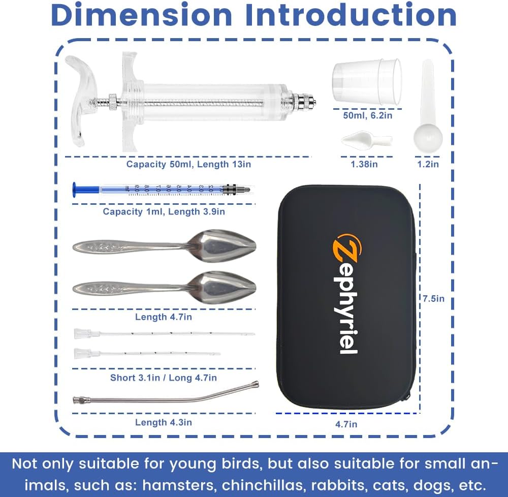 12 PCS Baby Bird Feeding Syringe Set with Storage Bag Professional Parrot Syringe Feeder Bird Hand Feeding Tubes Kit for Parakeets, Cockatiels, African & Amazon Grey Parrots, Cockatoos, Macaws