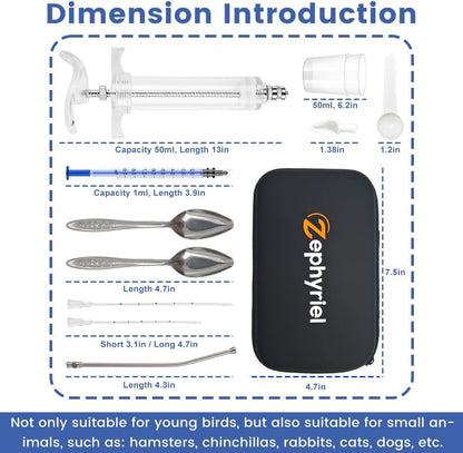 12 PCS Baby Bird Feeding Syringe Set with Storage Bag Professional Parrot Syringe Feeder Bird Hand Feeding Tubes Kit for Parakeets, Cockatiels, African & Amazon Grey Parrots, Cockatoos, Macaws