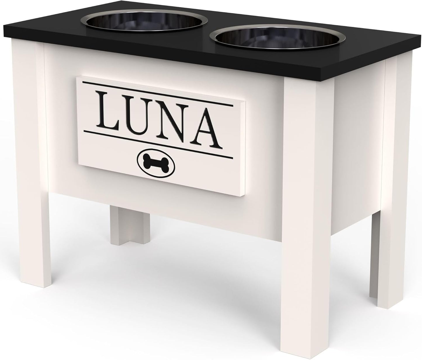 GrooveThis Woodshop - Personalized Elevated Dog Bowl Stand for Large, Medium, Small, X-Small Dogs - Stainless Steel Food and Water Bowls - Raised Dog Dish (X-Large, Black)