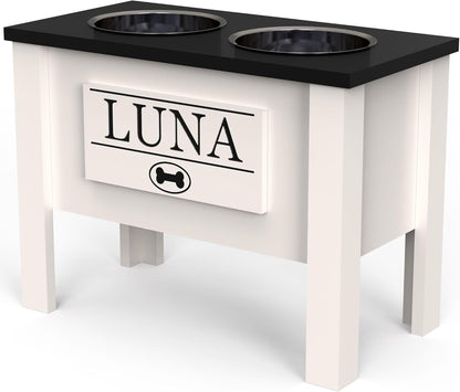 GrooveThis Woodshop - Personalized Elevated Dog Bowl Stand for Large, Medium, Small, X-Small Dogs - Stainless Steel Food and Water Bowls - Raised Dog Dish (X-Large, Black)