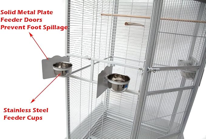 64" Extra Large Corner Flight Bird Parrot Cage for Cockatiel Parakeet Budgies Parrot with Around Metal Seed Skirts, Tight 1/2-Inch Bar Spacing (WhiteVein)