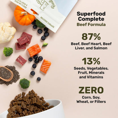 BADLANDS RANCH by Katherine Heigl- Superfood Complete, Air-Dried Adult Dog Food - High Protein, Zero Fillers, Superfood Nutrition (64 Ounce (Pack of 4), Beef)