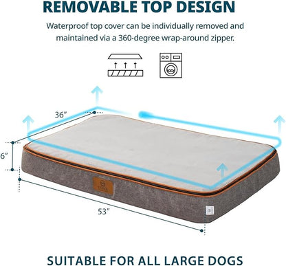 Orthopedic Memory Foam Giant Dog Bed - 6" Thick Beds for Large Sized Dog - Waterproof Removable Washable Cover & Wrap-Around Zipper - Ultimate Comfort & Easy Maintenance