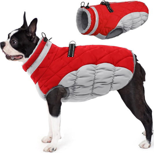 AOFITEE Dog Coat, Warm Dog Jacket, Reflective Winter Coats for Medium Dogs, Turtleneck Dogs Winter Jacket with Harness Built in, Waterproof Windproof Pet Fleece Vest Puffer Jacket, Christmas Red M