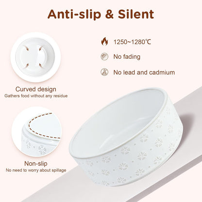 SPUNKYJUNKY Ceramic Dog Bowls with Acacia Wood Stand Raised Food and Water Bowl for Lage Dogs (21cm)