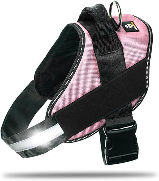 Non Pull Dog Harness with Patch Panels and Handle, Adjustable, Reflective, No Choke, Heavy Duty Easy On Service Dog Vest Harnesses for Medium Large Small Sized Dogs - Pink, 2XL