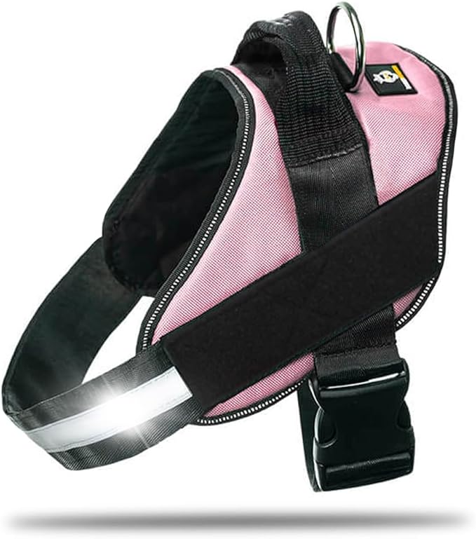 Non Pull Dog Harness with Patch Panels and Handle, Adjustable, Reflective, No Choke, Heavy Duty Easy On Service Dog Vest Harnesses for Medium Large Small Sized Dogs - Pink, L