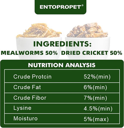 Dried Mealworms and Dried Crickets - Higher in Calcium and Richer in Protein-A Premium Medley Treat Food for Bearded Dragons,Turtle, Birds & Tropical Fish, 3oz