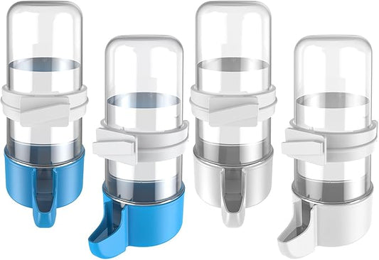 Pawfly 4 Pcs Bird Water Dispenser, Cage Accessories for Parrot & Hamster, Bird Feeder for Cage, White & Blue Waterer for Small Parakeet Cockatiel Budgie Lovebirds