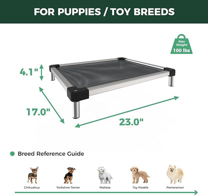 FXW TitanNest Chew-Proof Elevated Dog Bed, Raised Cot for Indoor/Outdoor/Camping Use, Durable & Waterproof Cooling Pet Bed for Toy Dogs, 23.0" L x 17.0" W x 4.5" H, Black