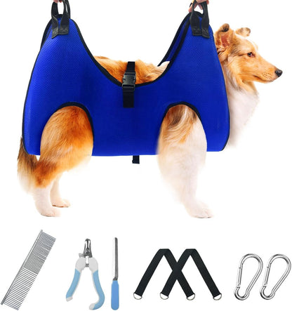 Pet Dog Grooming Hammock for Nail Trimming,Dog Restraint Hanging Harness for Nail Clipping,Dog Grooming Sling for Large Dogs with Nail Clippers/Nail File/Pet Comb,Claw Care(XL for 60lb)