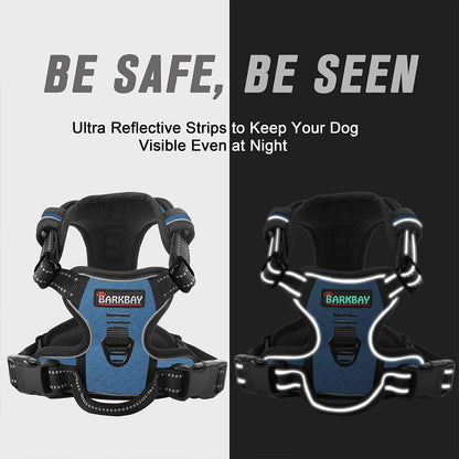 BARKBAY No Pull Dog Harness Front Clip Heavy Duty Reflective Easy Control Handle for Large Dog Walking(Navy,XS)