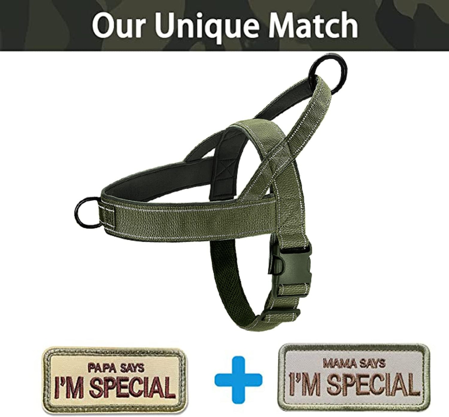 Green No Pull Dog Harness for Small Medium Large Sized Dog, Reflective Escape Proof Adjustable Dog Harnesses with 2 Patch, XL