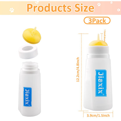 3 Pack Kitten Silicone Bottle Feeding Kit,Nipple & Feeding Kit for Kittens, Reusable Newborn Kitten Supplies, Suitable for Feeding Kitten, Puppy, Rabbit,Hamster (Yellow, Small)