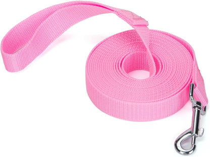 Strong Durable 15ft Nylon Dog Training Leash, 1 Inch Wide Traction Rope, for Small and Medium Dog (Pink, 15 Feet)