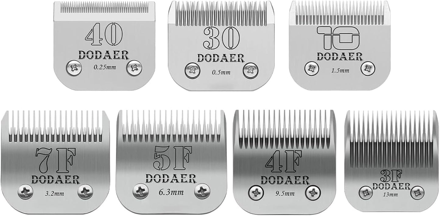 Detachable Pet Dog Grooming Blades of Stainless Steel,Compatible with Andis,Oster-A5,Wahl KM-10 Series,Size 10/30/40/7F/5F/4F/3F，7 Count