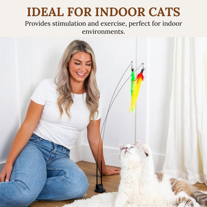 Cat Wand Toy Cat Fishing Pole Toy Cats Feather Toys Suction Cup for Indoor Cats Teaser Wand Feather Attachments Multisurface Base