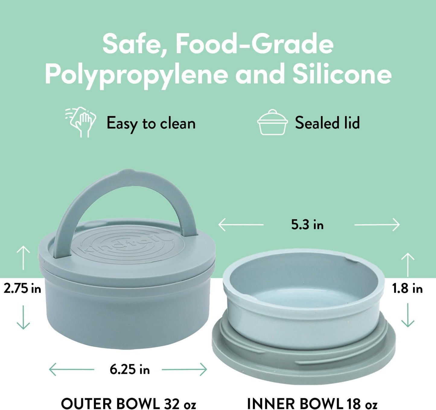 KindTail Dog Travel Bowls - Set of 2 Portable Pet Food & Water Dishes with Lid & Handle - Each Nesting Container Includes a Non-Slip Silicone Base - Microwave & Dishwasher Safe - BPA & Toxin-Free