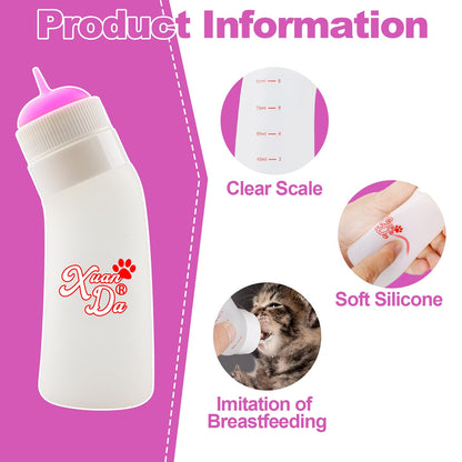 Pet Feeding Nipple with Syringe, Soft Silicone Nursing Pet Feeding Bottle, Ventilation Valve Resistant Tearing for Puppies, Kittens, Rabbit, Small Wildlife (S Nipple,Pink)