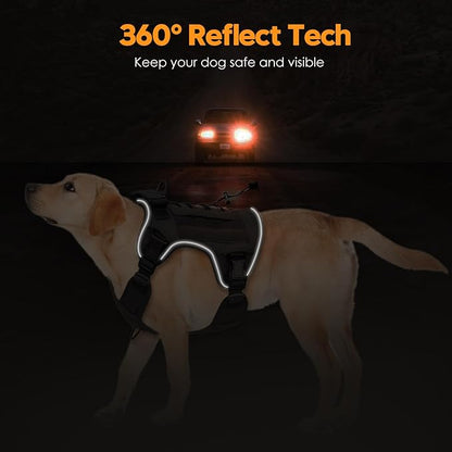 Heavy-Duty Tactical Dog Harness for Large Dogs, No Pull Adjustable Reflective Pet Vest with Molle System, K9 Military-Grade Control for Service Training, Outdoor & 10+ Breeds, Black, Large