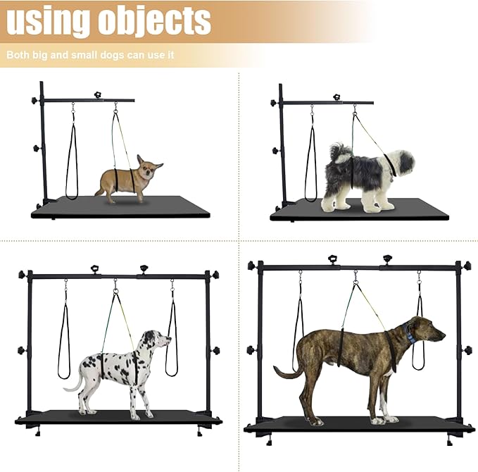 Dog Grooming arm with Restraint Loops, Adjustable Height(0"~35"),Adjustable Width (32"~47") for Large & Medium & Small Pets Bathing & Grooming (Black)