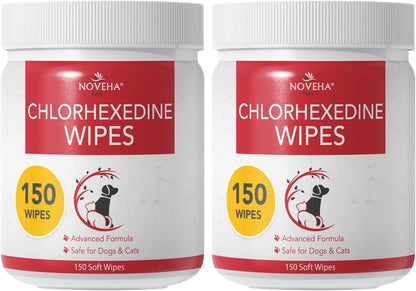NOVEHA Pet Wipes - Formulated Pet Wipes - for Facial and Finger Folds, Underarms - 3" x 2" Size (300 Counts)