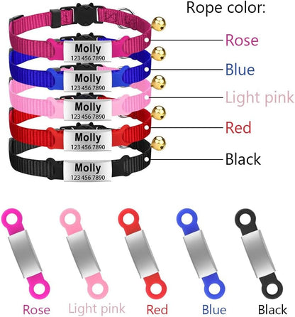 Personalized Engraved Cat Collar Multiple Colors with Slide-in Pet ID Tag Adjustable Detachable Design Colorful Nylon Soft and Durable 2/5" Wide，7"-11" Long (Colorful)
