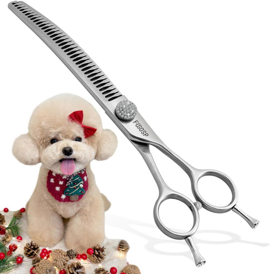7.5'' Curved Chunkers Shears for Dog Grooming Professional Magic Grooming Scissors with Big Artificial Diamonds 35 Teeth for Large Dogs(7.5 in, Curved Chunkers)