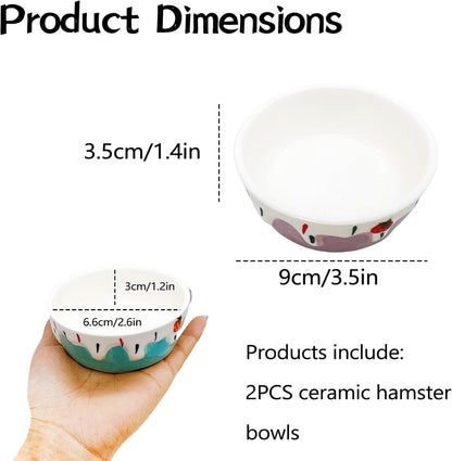 2 Pack Hamster Food Bowl Small Animals Ceramic Food Water Bowl Prevent Tipping Moving for Gerbil Chinchilla Hedgehog Rat (Color: Purple + Blue)