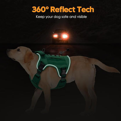 Heavy-Duty Tactical Dog Harness for Large Dogs, No Pull Adjustable Reflective Pet Vest with Molle System, K9 Military-Grade Control for Service Training, Outdoor & 10+ Breeds, Turquoise, Large