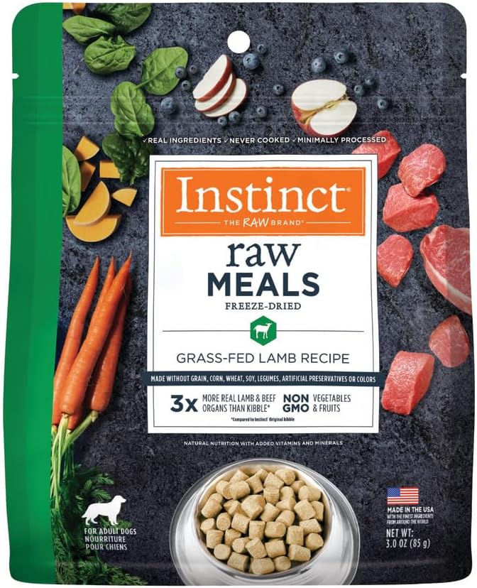 Instinct Freeze Dried Raw Meals, Natural Dry Dog Food, Grain Free - Grass Fed Lamb, 3 oz. Bag