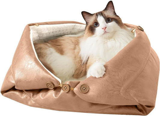 Cat Beds for Indoor Cats Dog Bed for Small Dogs 5 in 1 Function - Leather Mats Bed Cave Pillow Pad for Puppy & Kitten Four-Season 27.5 * 35.4inch Pink