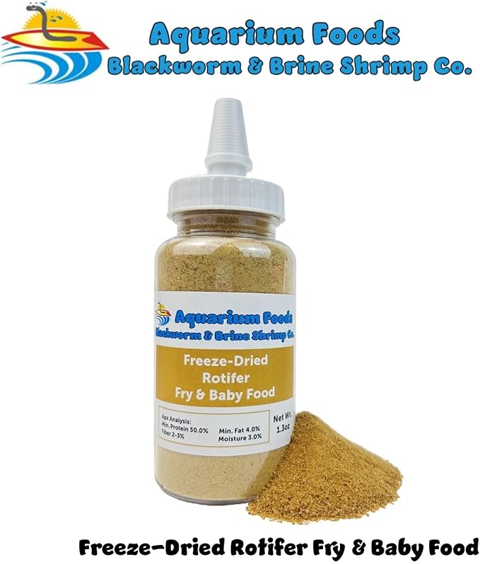 Aquatic Foods Inc. Rotifers Powder-Micro Bits Fry & Baby Food, for Freshwater & Marine Fish, Corals, Anemones, All Tiny Nano Fish, Fry & Babies, 1.3oz Med Squeeze Bottle