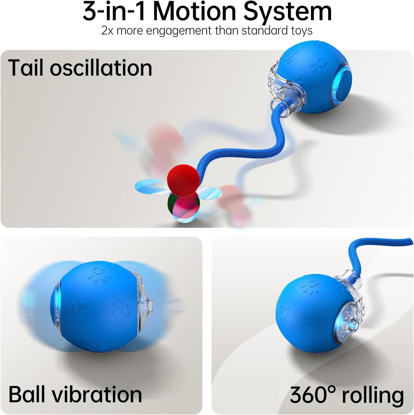 Interactive Cat Toy Ball- 2025 Smart Rolling Cat Toy with Shiny Tail, Motion Activated Boredom Relief for Indoor Cats, USB Rechargeable & Obstacle Avoidance