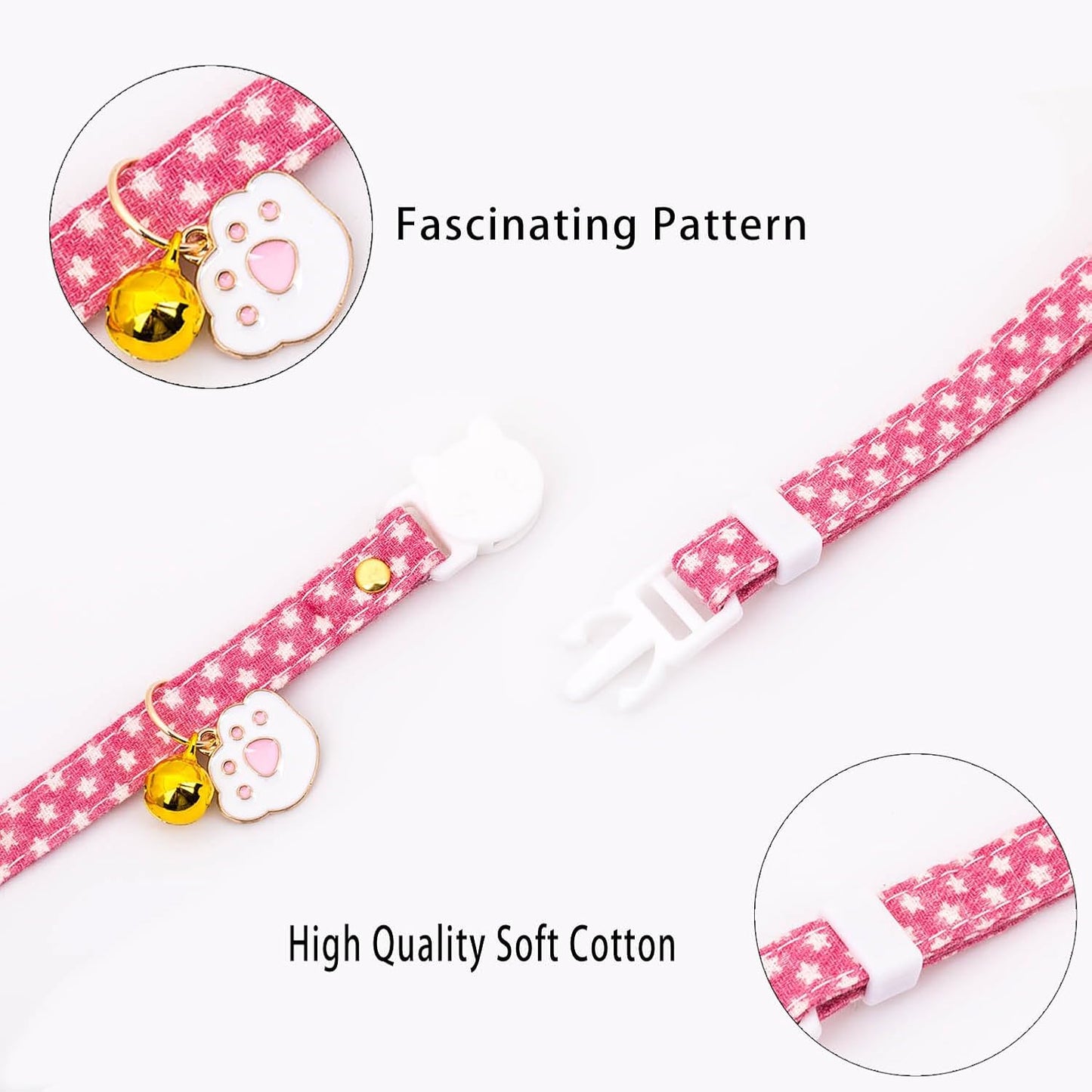 4 Pack Cotton Breakaway Cat Collars with Bell, Safety Adjustable Cat Collars Set with Egg Cat Paw Pendant,Ideal for Girl Cats Boy Cats