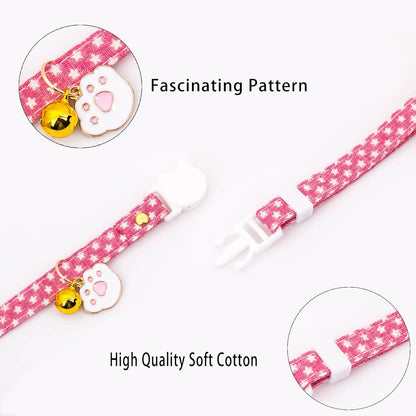 4 Pack Cotton Breakaway Cat Collars with Bell, Safety Adjustable Cat Collars Set with Egg Cat Paw Pendant,Ideal for Girl Cats Boy Cats