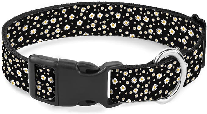 White Daisy Flower Black Dog Collar Cat Big Neck Collars Soft for Small Extra Large Heavy Duty Pet Dogs