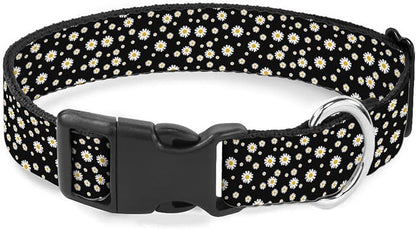 White Daisy Flower Black Dog Collar Cat Big Neck Collars Soft for Small Extra Large Heavy Duty Pet Dogs