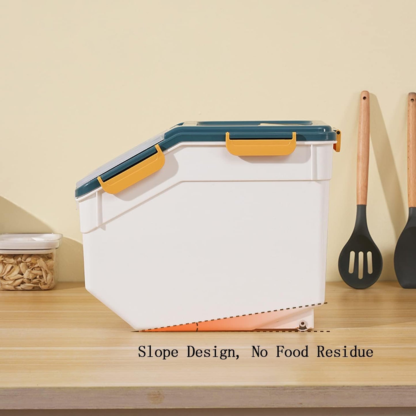 2 Pack Rice Storage Container 25 lbs, Airtight Flour Storage Containers with Wheels Seal Locking Lid, BPA Free, Rice Bin with Measuring Cup & Scoop for Flour, Sugar, Cereal (Blue)