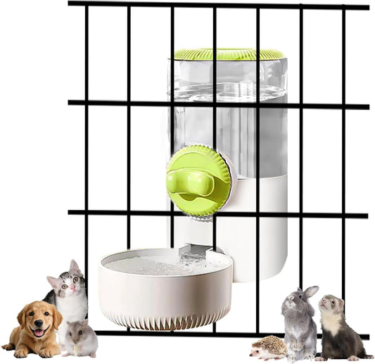 Auto Gravity Siphon Water Dispenser for Cage Hanging, 34OZ Capacity Hanging Automatic Pet Cage Waterer, Water Bowl for Cats Dogs Rabbit Ferret Chinchilla Bird Hedgehog Guinea Pig (Light Green)