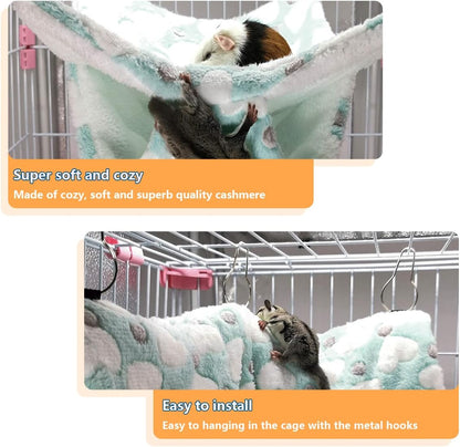LEFTSTARER Guinea Pig Ferret Rat Hammock Toy Small Animal Cage Accessories Hideout Tunnel & Bunkbed Hammock for Rat Ferret Guinea Pig Hamster Sugar Glider Chinchilla (Hammock Set Heart-Green)