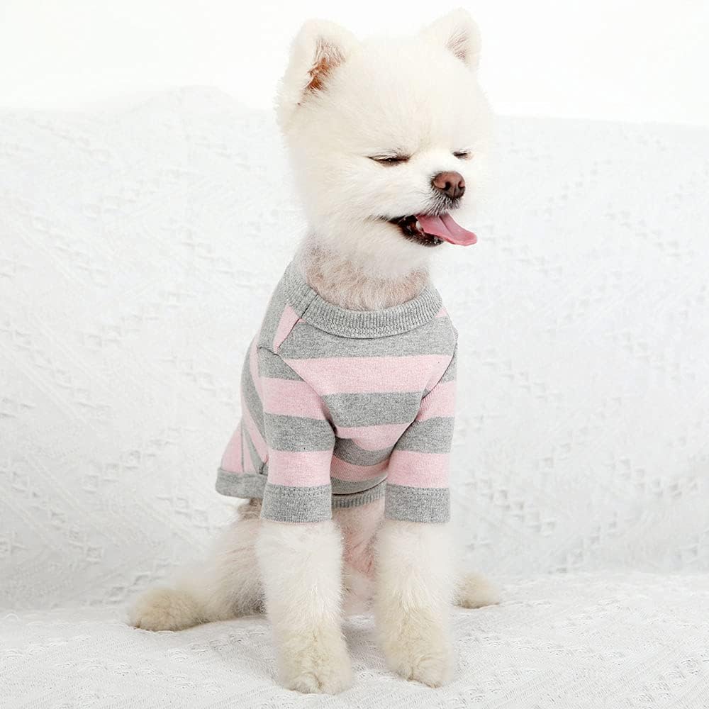 Dog Cotton Shirts for Small and Large Dogs Rugby Striped T-Shirts Soft Breathable Dog Shirt pet Clothes (Large, Pink/Gray)