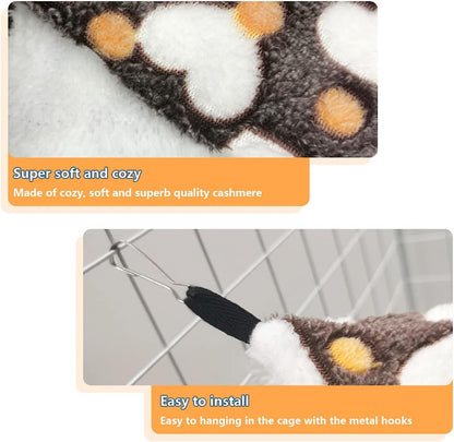 LEFTSTARER Cashmere Pet Bed Mat and Toy, Heart-Brown Ferret Guinea Pig Hammock Toy Small Animal Cage Accessories, 19.7x5.9in Hanging Tunnel & 13.39x13.39in Bunkbed Hammock