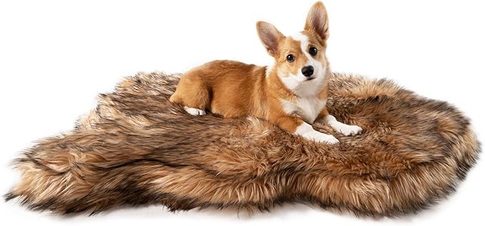 PupRug Orthopedic Dog Bed for Large Dogs with Fluffy Soft Faux Fur and Memory Foam for Joint Pain Relief, Machine Washable and Waterproof Couch Bed, Sable Tan, Large/Extra Large