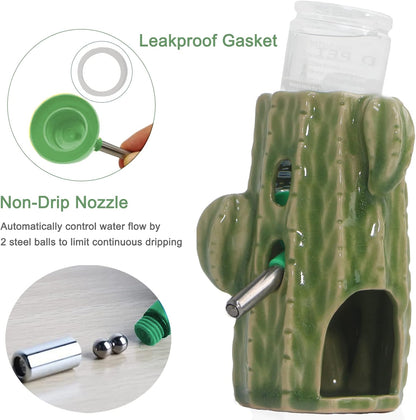 2-in-1 Adjustable Hamster Water Bottle for Glass Tank - 80ML, No Drip Ceramic Holder for Dwarf Hamster, Mice, Rat (Light Green)