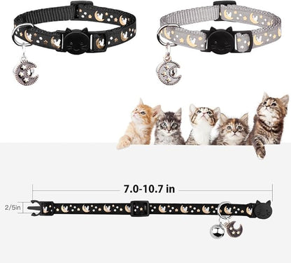 2Pcs Breakaway Cats Collars Cat Collars for Boy & Girl Cats Adjustable Kitten Collars with Bell,Black+Gray