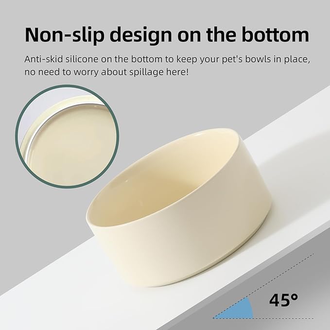 Ceramic 7.3inch Dog Bowl, Food and Water Bowl for Medium Breed Dog, Pet Feeder for Replacement (Single Bowl, Beige)