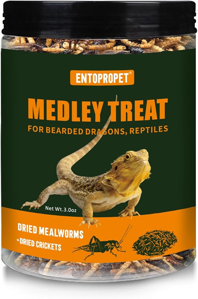 Dried Mealworms and Dried Crickets - Higher in Calcium and Richer in Protein-A Premium Medley Treat Food for Bearded Dragons,Turtle, Birds & Tropical Fish, 3oz